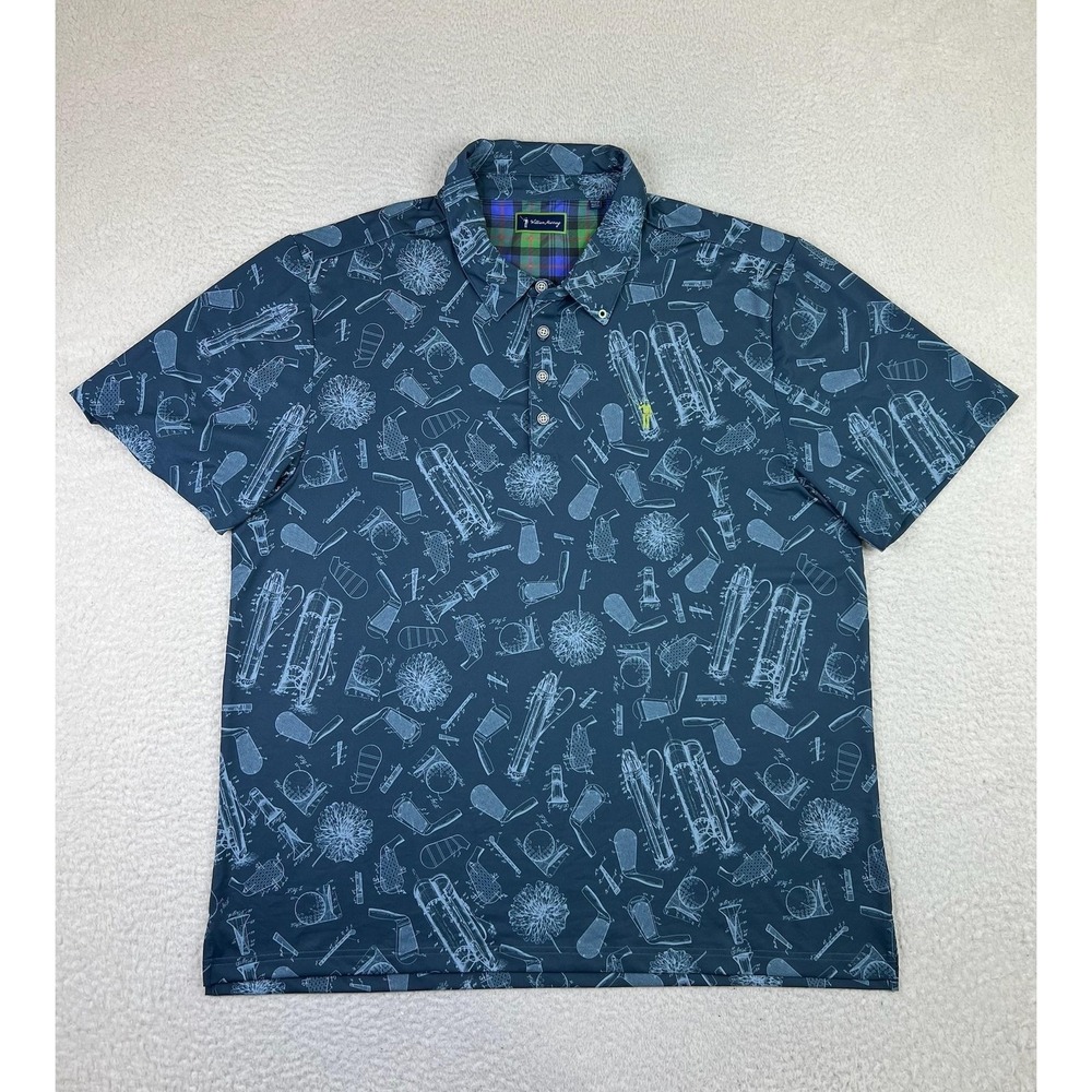 William Murray Polo Shirt Mens 2XL Blue Golf Blueprint Print Performance Stretch